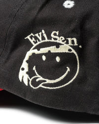Evisen Skateboards One Up 6 Panel Hat Dark Grey / Red smiley face embroidery
