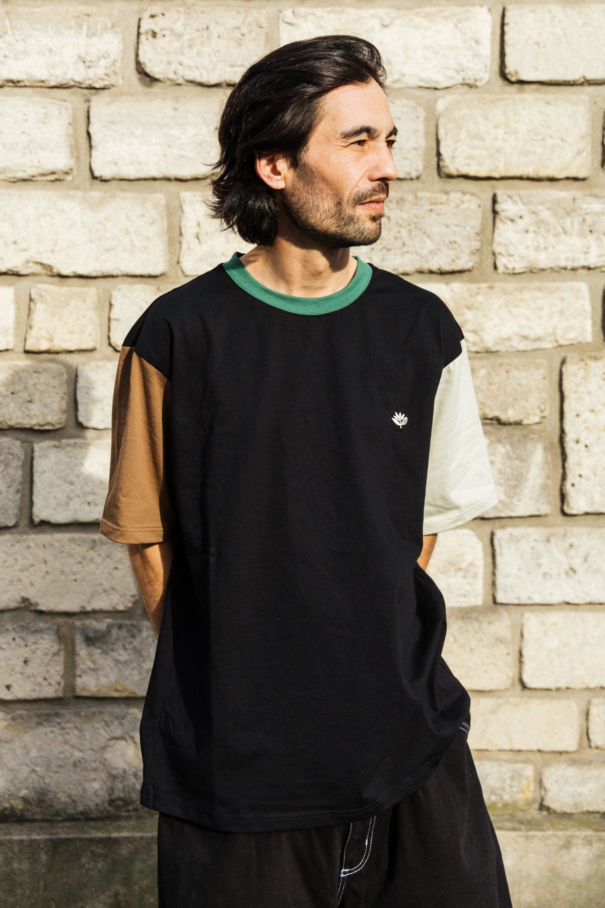 Magenta Skateboards Panels Tee Black on model
