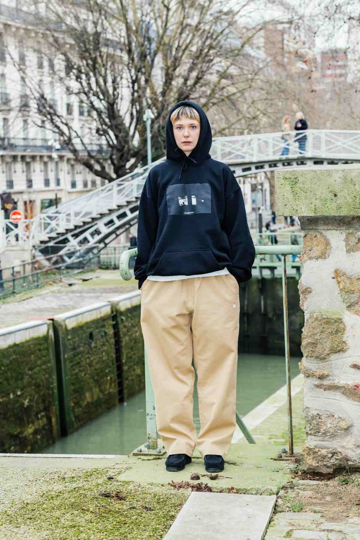 Magenta Skateboards Slack Pants Beige on model