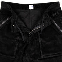 Snack Mic Check Corduroy Pants Black front zipper and drawstring detail