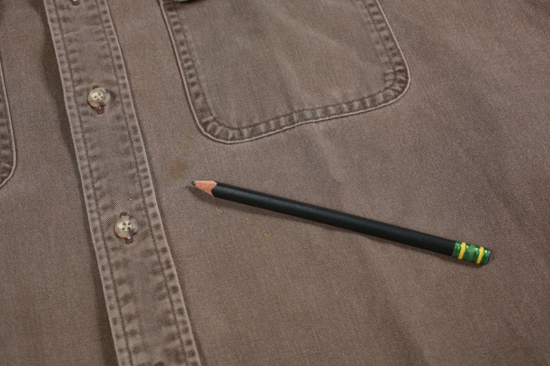 Vintage Carhartt 90's Workshirt Brown XXL stain on front middle