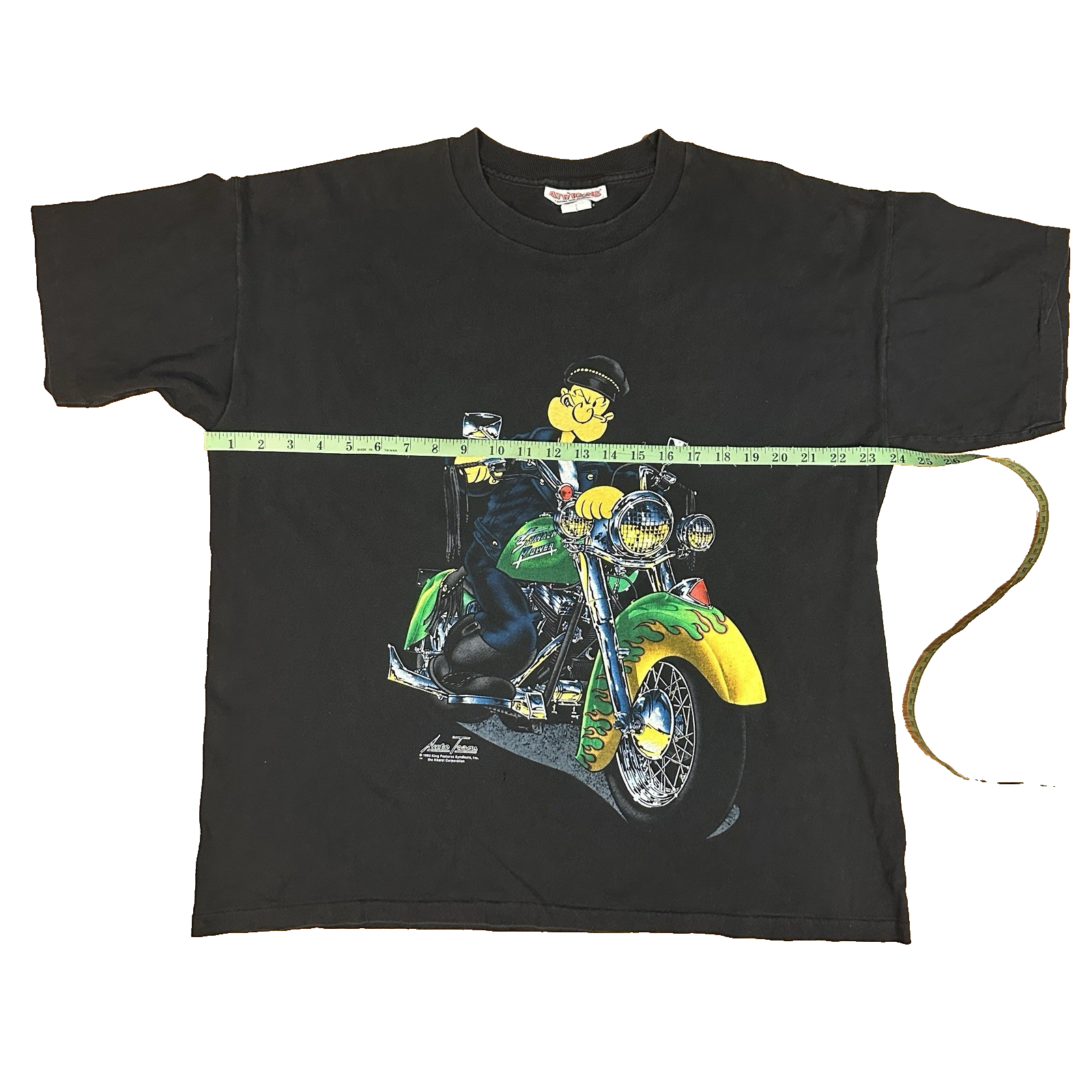 Vintage Popeye Motorcycle Single Stitch Tee Black XL measurement 2