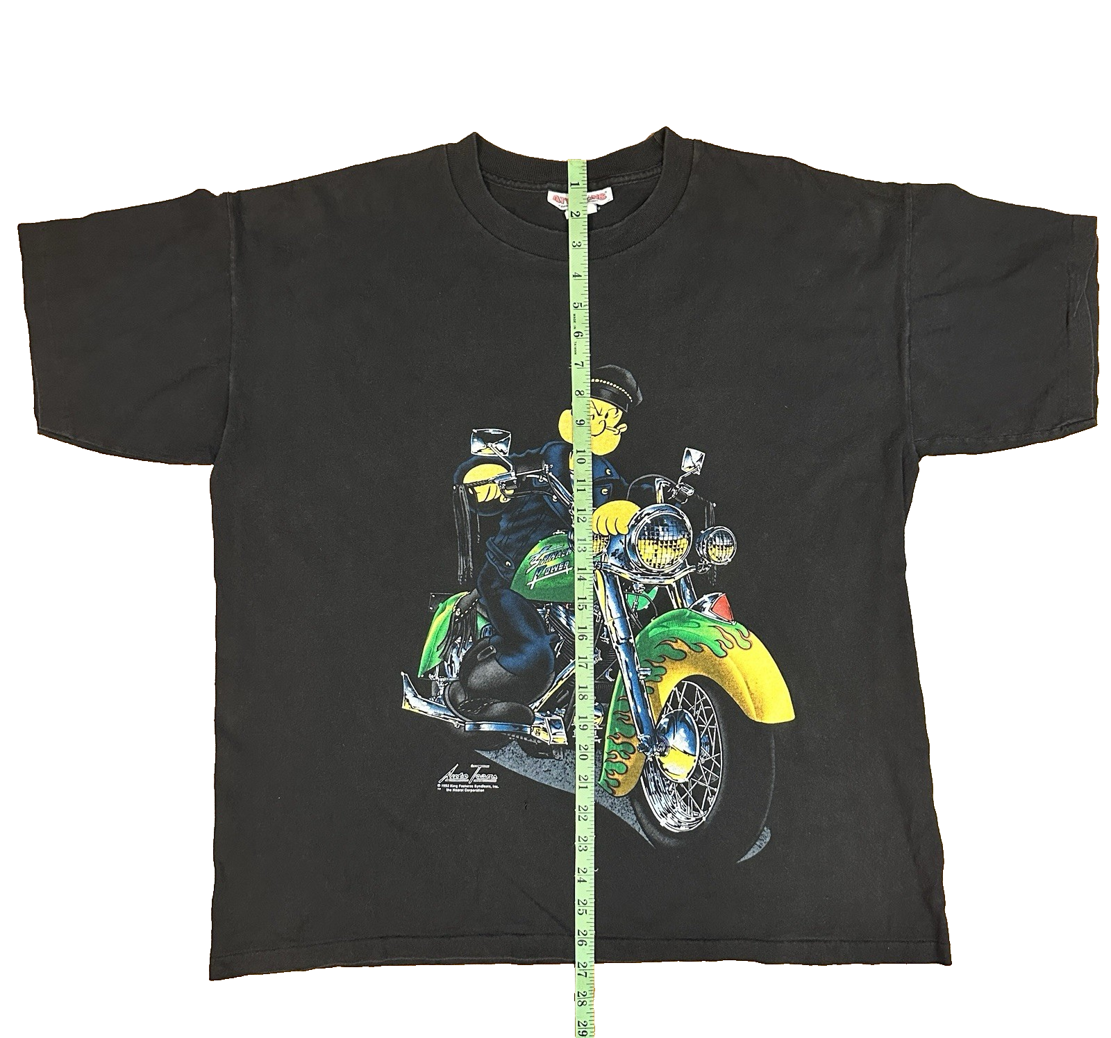 Vintage Popeye Motorcycle Single Stitch Tee Black XL measurement