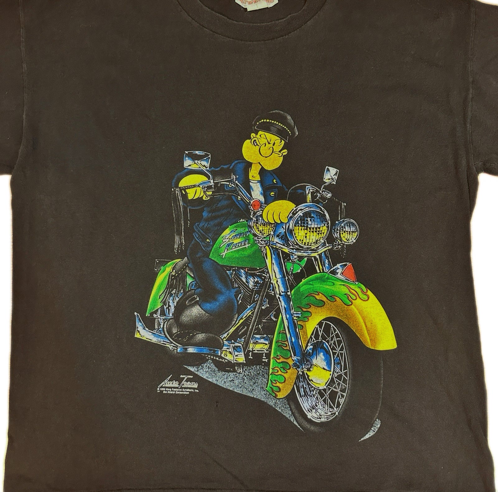 00s thunder popeye bike T-shirt サンダー Vintage Popeye Motorcycle Single Stitch Tee Black XL – THEORIES OF