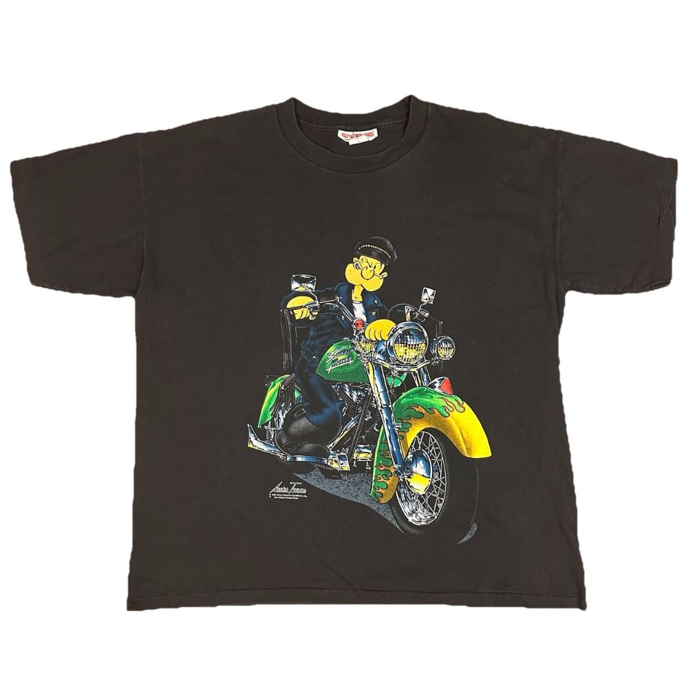 Vintage Popeye Motorcycle Single Stitch Tee Black XL