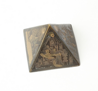 Vintage Small Brass Etched Pyramid with Heiroglyphics side top 2