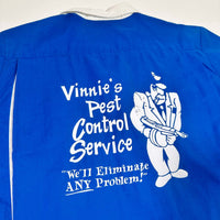 Vintage Vinnie's Pest Control Bowling Shirt Blue M