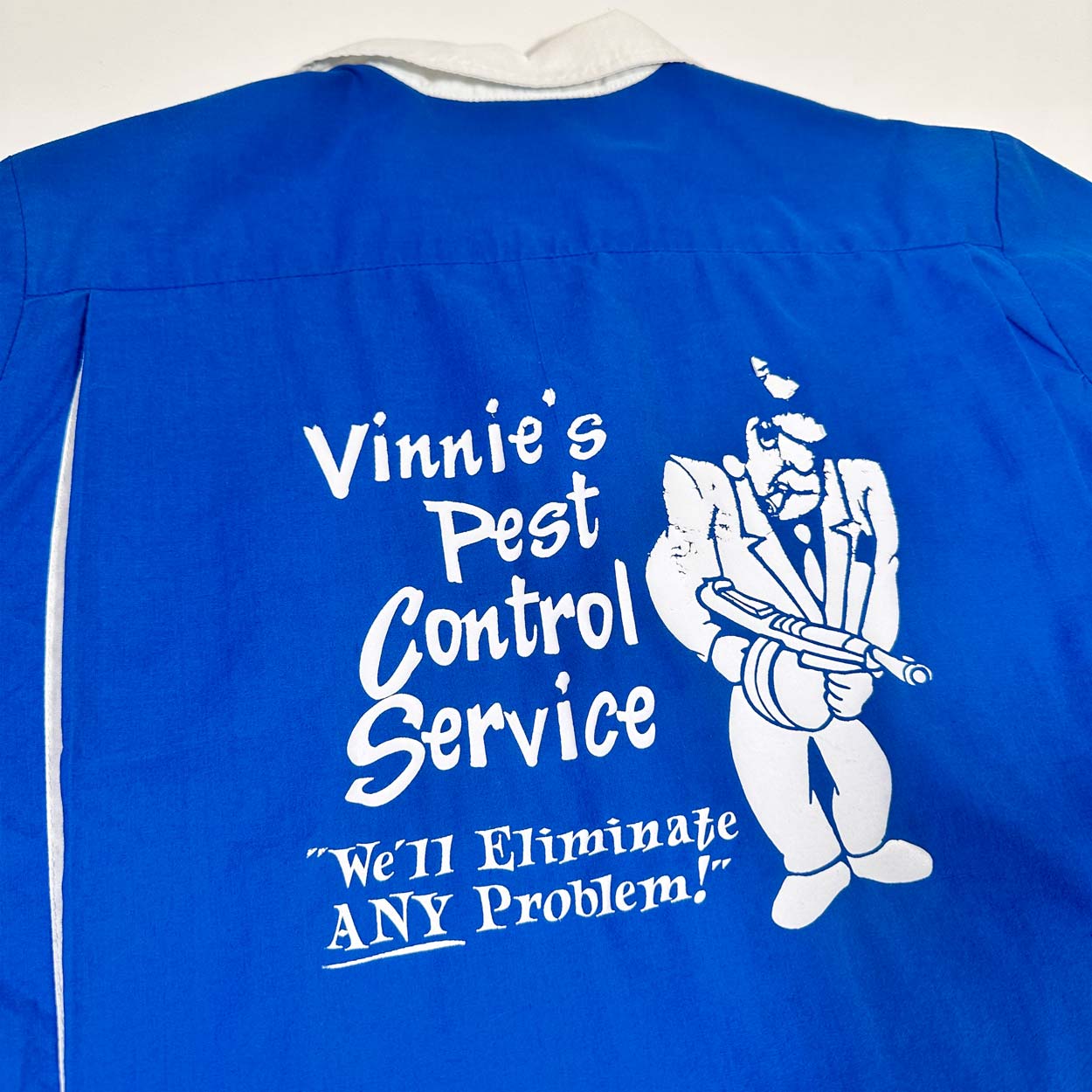 Vintage Vinnie's Pest Control Bowling Shirt Blue M