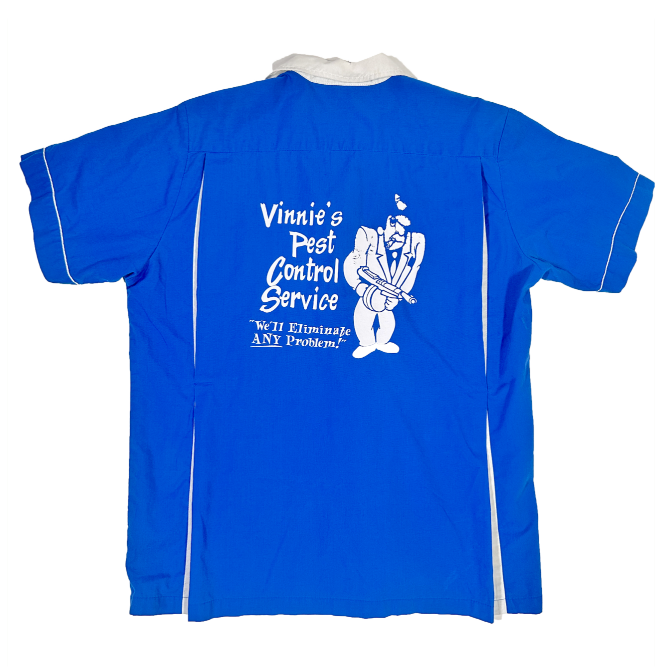 Vintage Vinnie's Pest Control Bowling Shirt Blue M