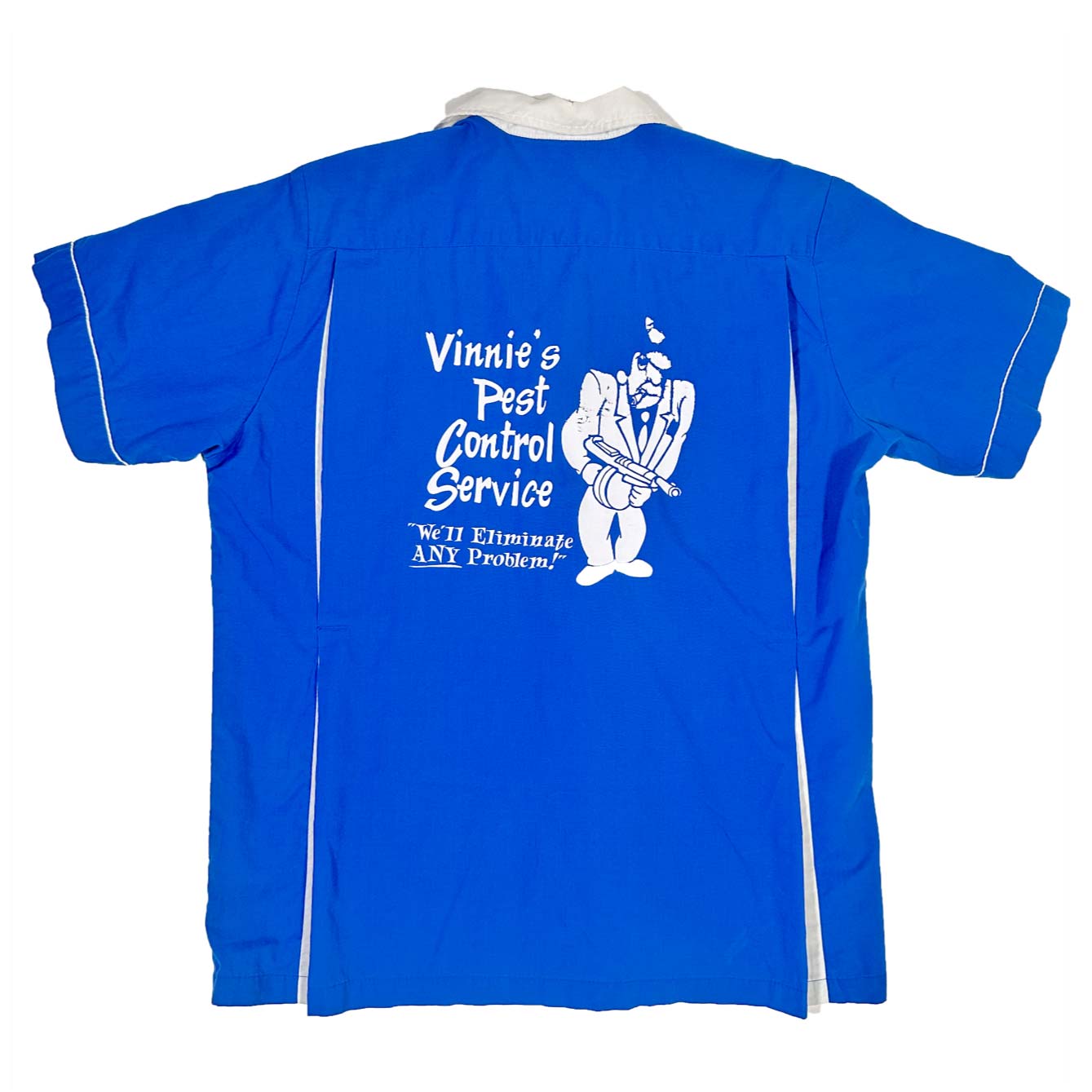 Vintage Vinnie's Pest Control Bowling Shirt Blue M
