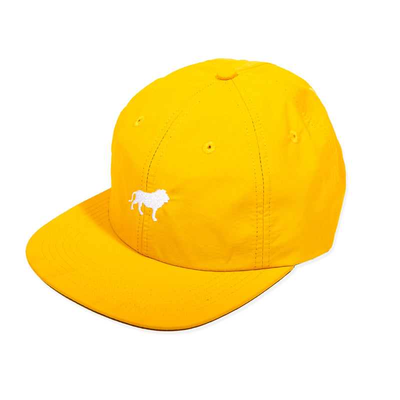 Hopps Skateboards Lion Embroidered Nylon Strapback Hat Yellow Front