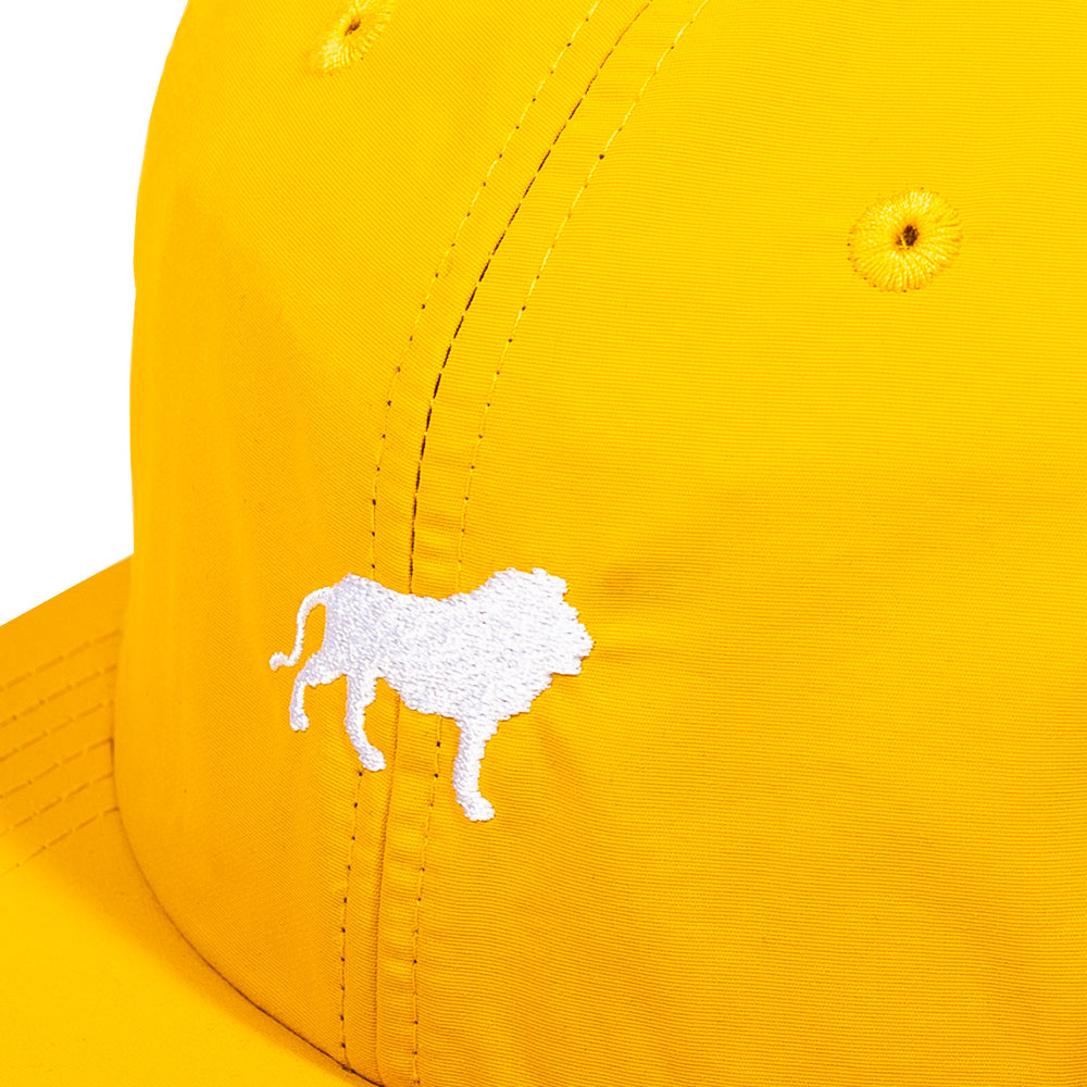 Hopps Skateboards Lion Embroidered Nylon Strapback Hat Yellow Front Detail