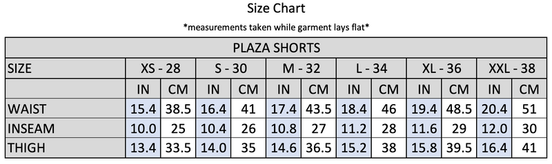 Plaza Short Size Chart