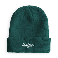 Traffic Skateboards Script Embroidered BeanieTraffic Skateboards Script Embroidered Beanie Spruce Green front